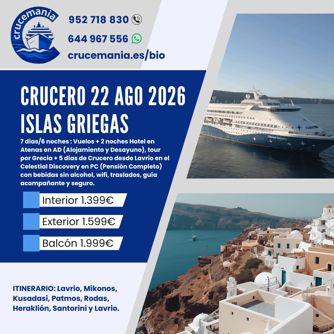 Crucero Islas Griegas (22/08/26)